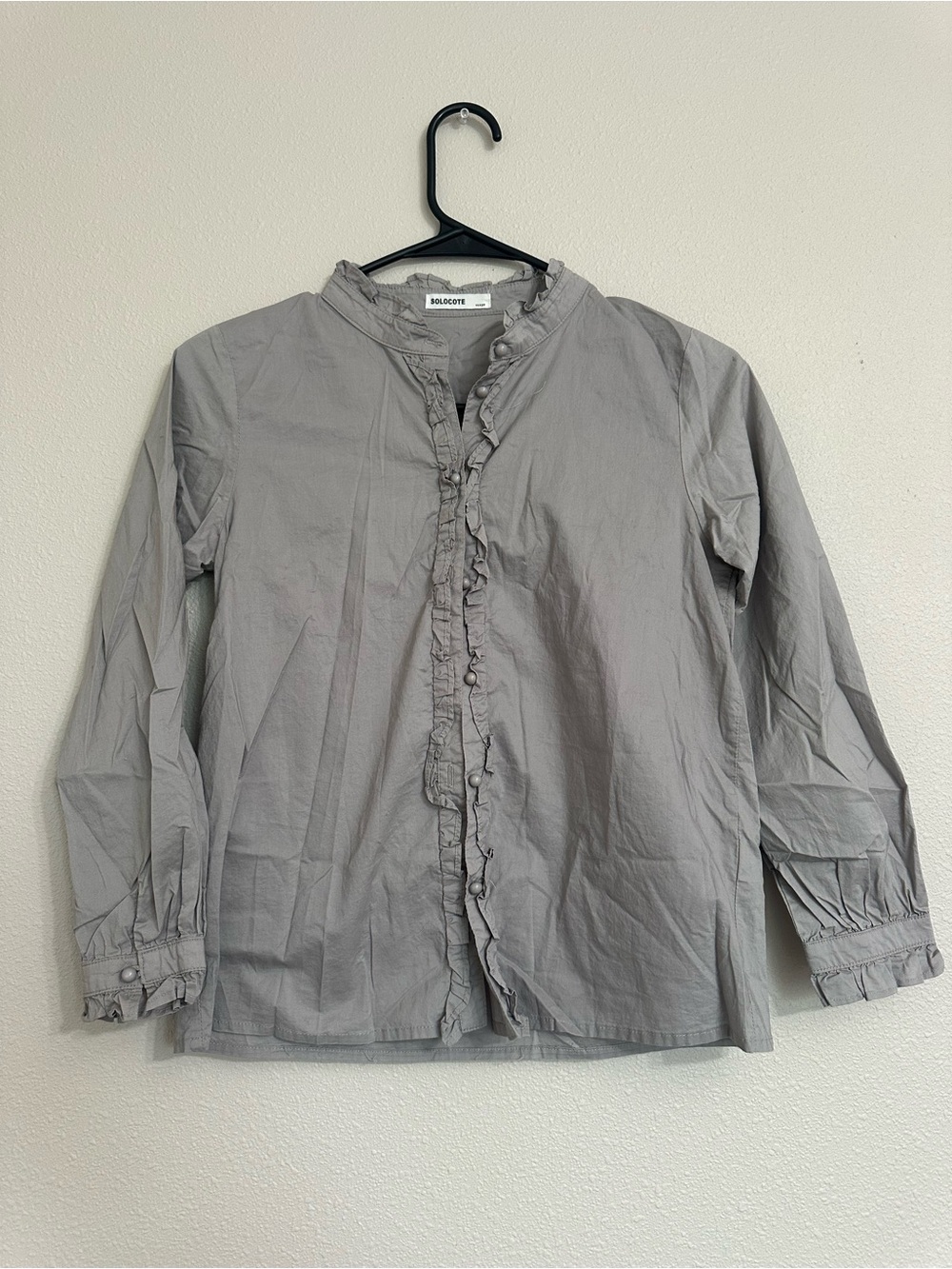 Girls Light Gray Ruffle-Trim Button Front Shirt Jacket